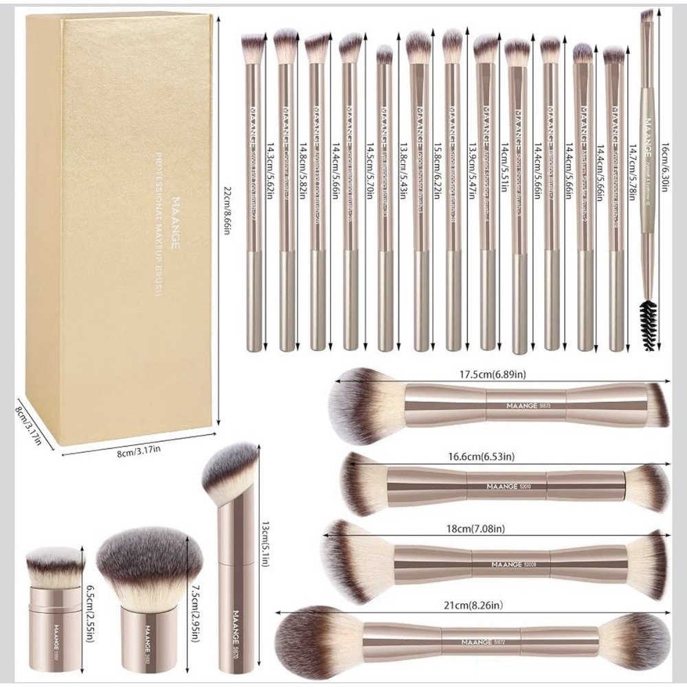 12N30/ MAANGE 20 Pcs Makeup Brushes with Gift Box, Double-End Multi-functional